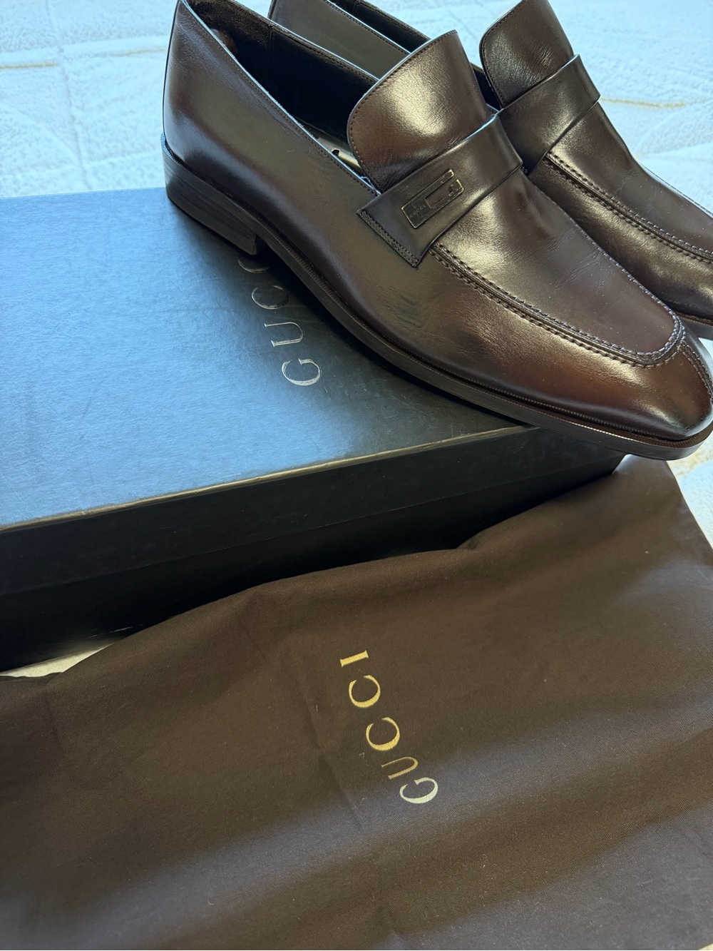 $1,090 Gucci Men's Dark Brown Leather Split Toe Loafers 43 10